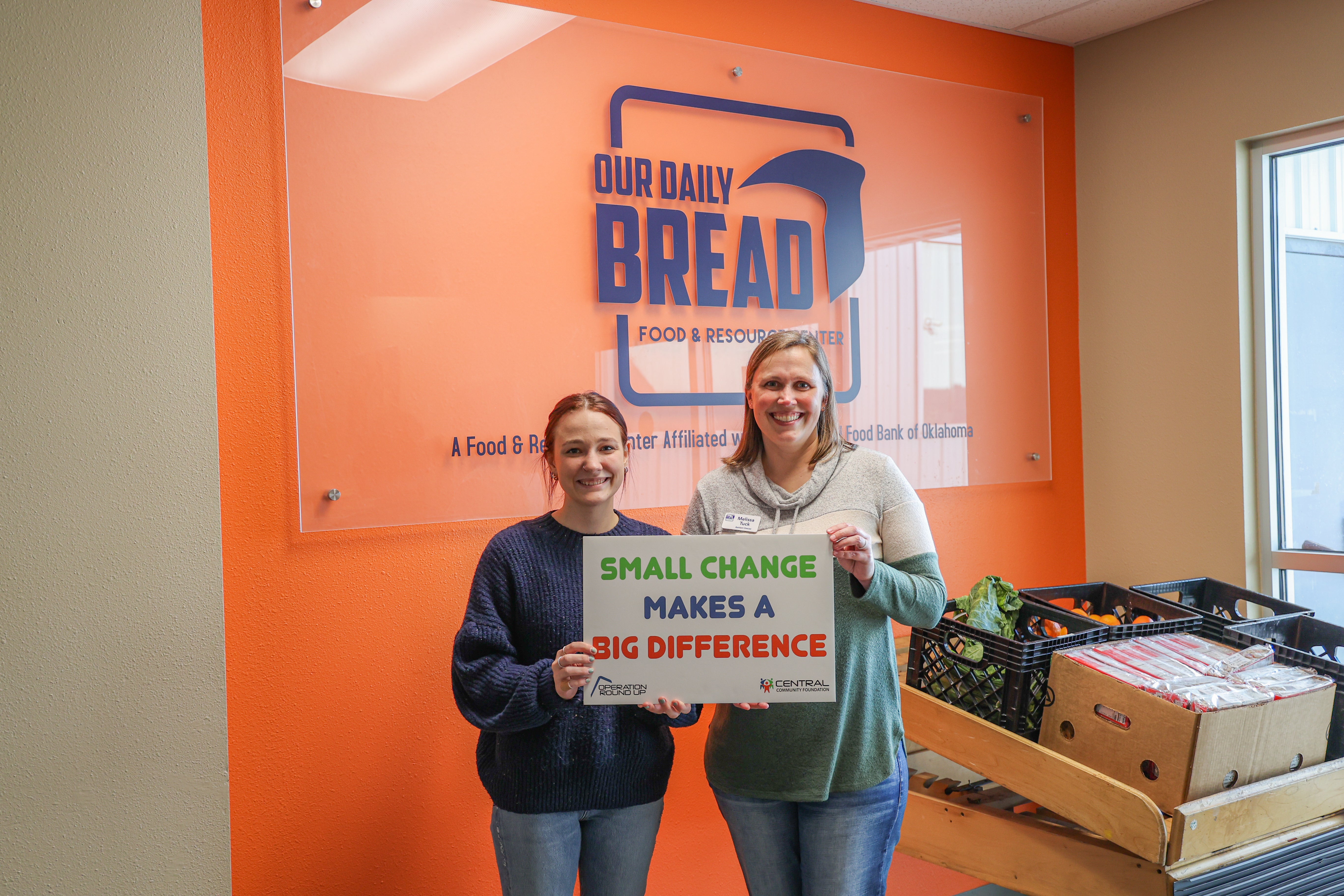 Our Daily Bread’s Kali Barnes, Guest Navigator, and Melissa Tuck, Assistant Director accept the Central Community Foundation grant. 