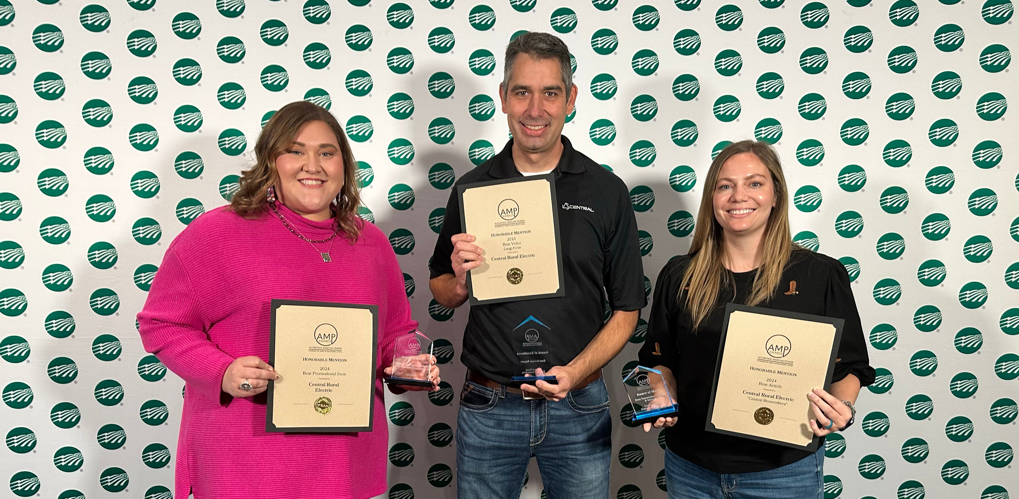 Central’s Communications Team (pictured left to right) Kory Bowman, Larry Mattox and Ivy Swan were recognized at Oklahoma Living’s AMP awards.