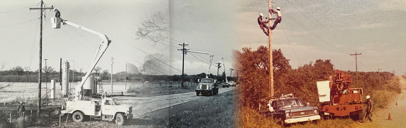 Photo collage of linemen working